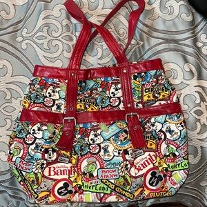 Disney shoulder bag with leather shoulder straps.